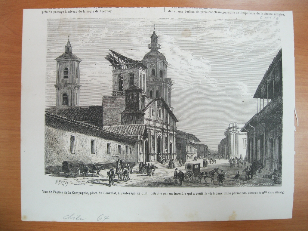 Vista de la Iglesia de la Compañía de Jesús, en Santiago de Chile (Chile América), 1864